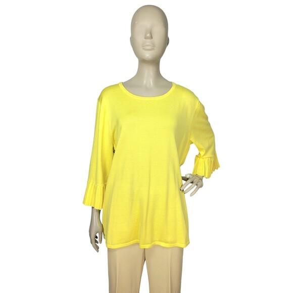 Yellow Knit Pleated Dolman Sleeve Pullover Scoop Neck Investments II Sweater 2X - Picture 4 of 9